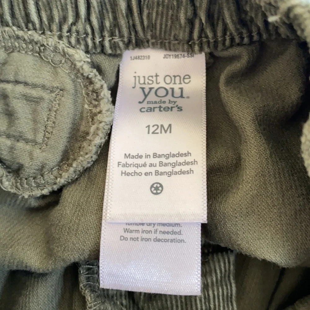 Carter’s 2 pc outfit plaid flannel button & green pants 12M